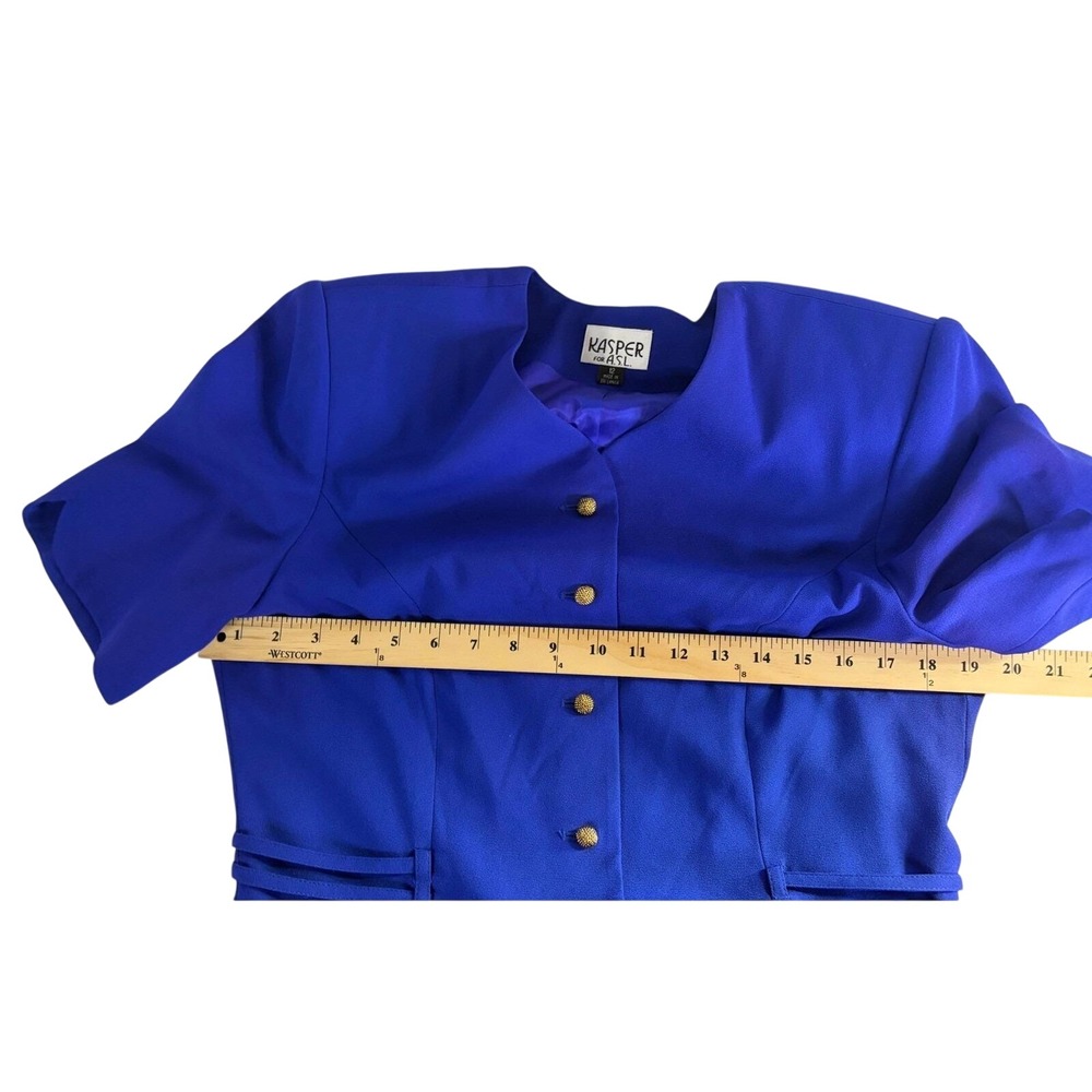 Kasper for ASL Royal Blue Button Front Sheath Dress Vintage Gold Buttons Size 12 - Picture 7 of 15